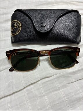 Ray-Ban Clubmaster Sunglasses – Brown Frame with Gold Accents and Green Lenses
